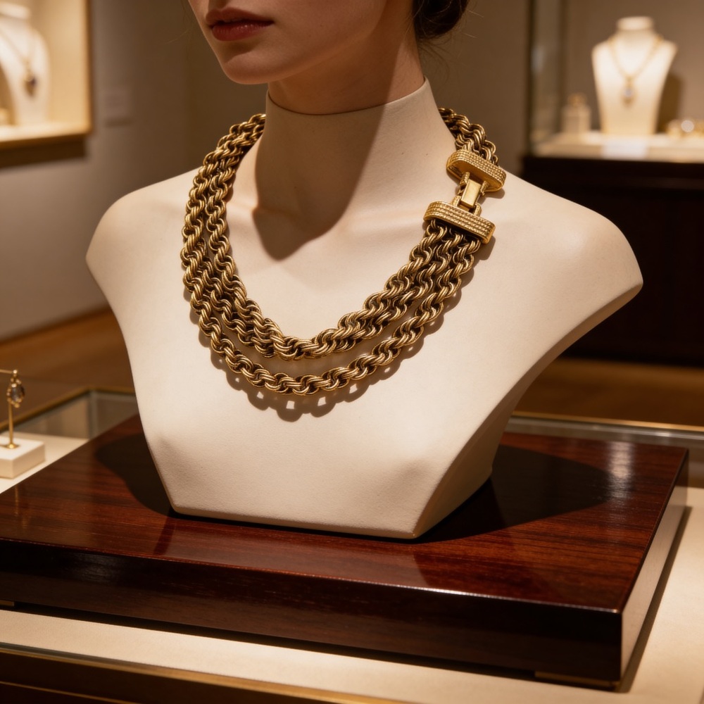 Vintage Monet Triple-Strand Twisted Rope Chain Necklace in Gold